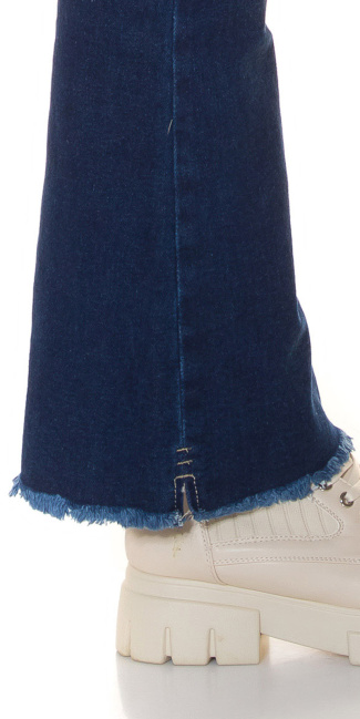 donker denim-spijkerstof gebruikte used look flarred jeans blauw